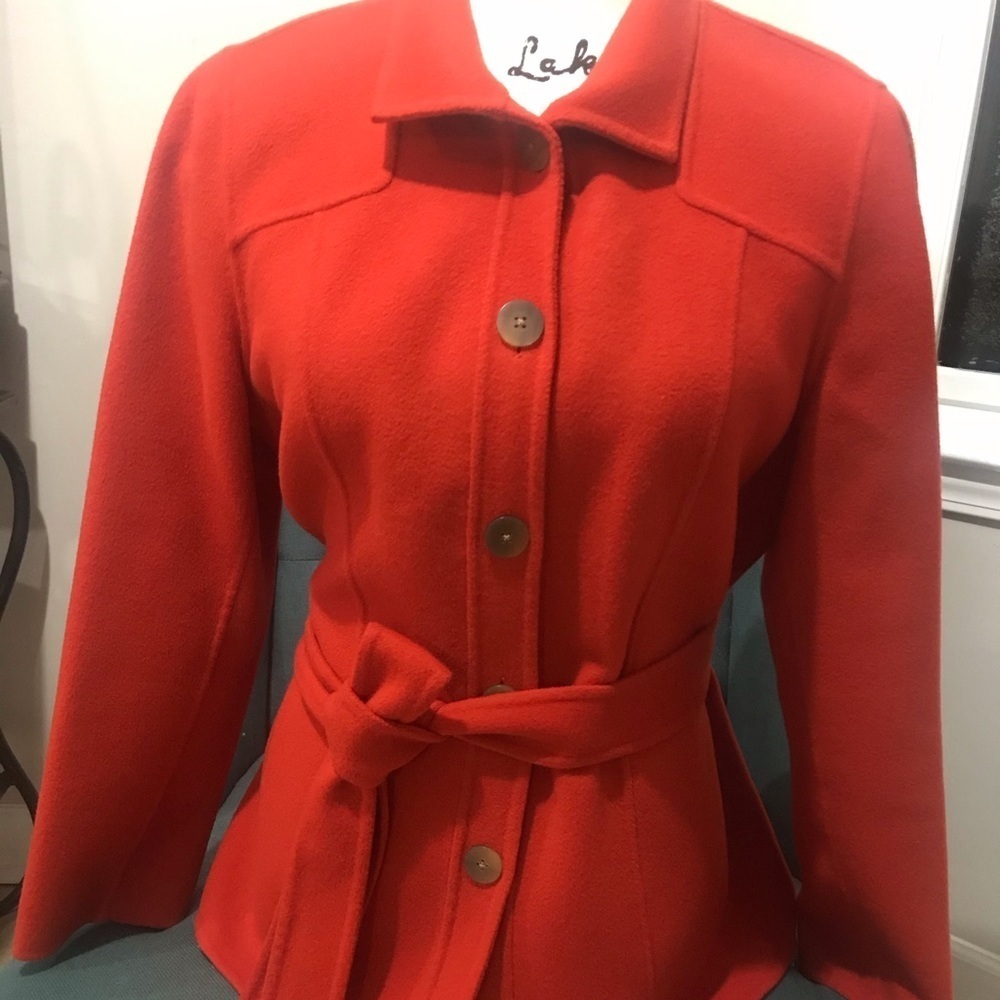 Ellen Tracy Linda Allard Mid Length Belted Coat 100% Wool